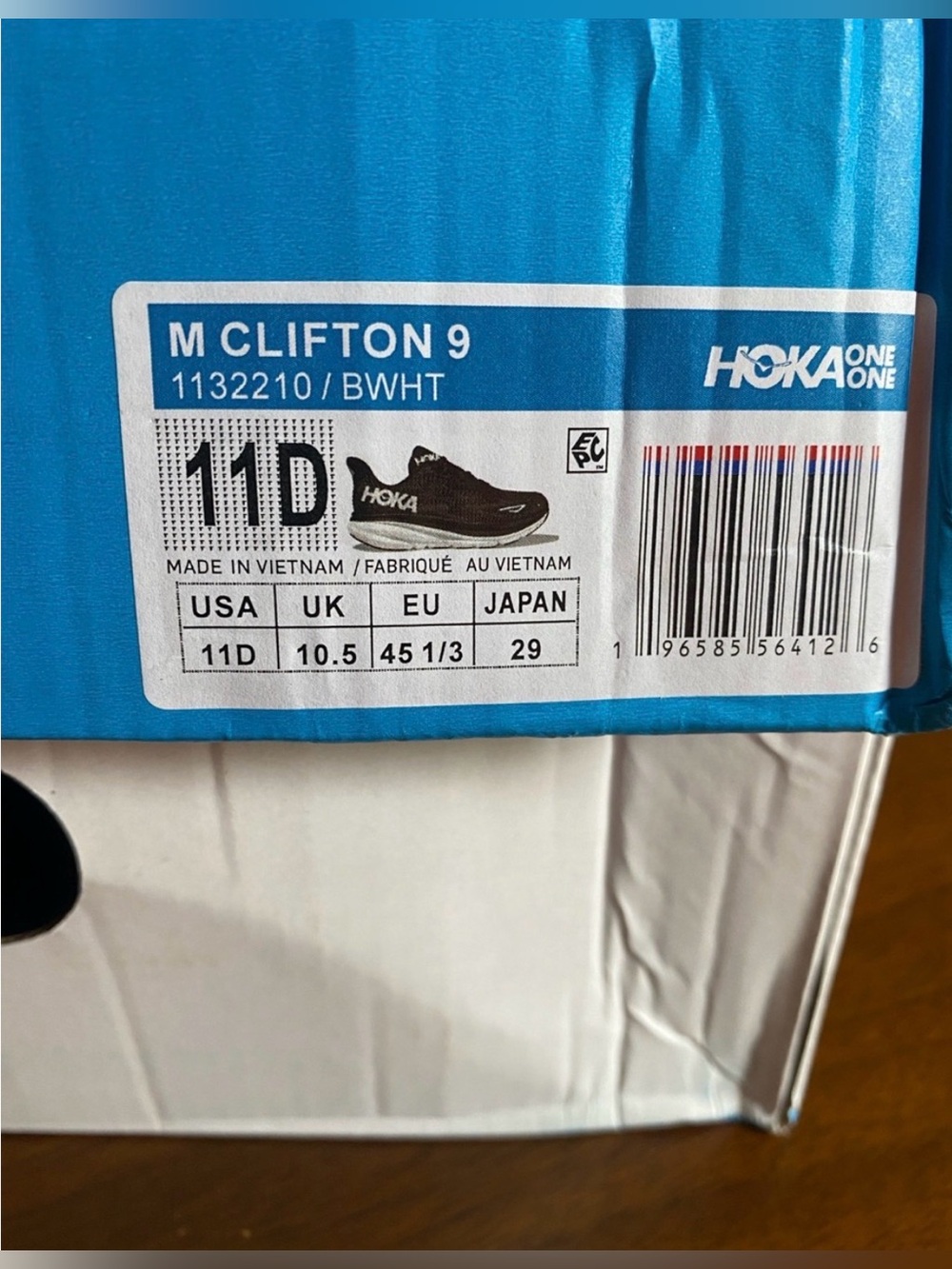 Hoka Clifton 9 Men’s size 11 black & white running shoes New in Box - Picture 9 of 9